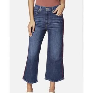 Levi's Mile High Cropped Wide Leg Denim Jeans Size 30 Dark Wash Red Stripe